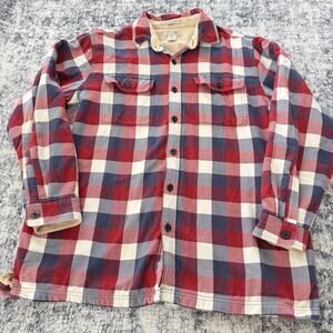 LL Bean Fleece Hoodie Jacket Hoodie Plaid Traditional Fit Red Blue Large Regular